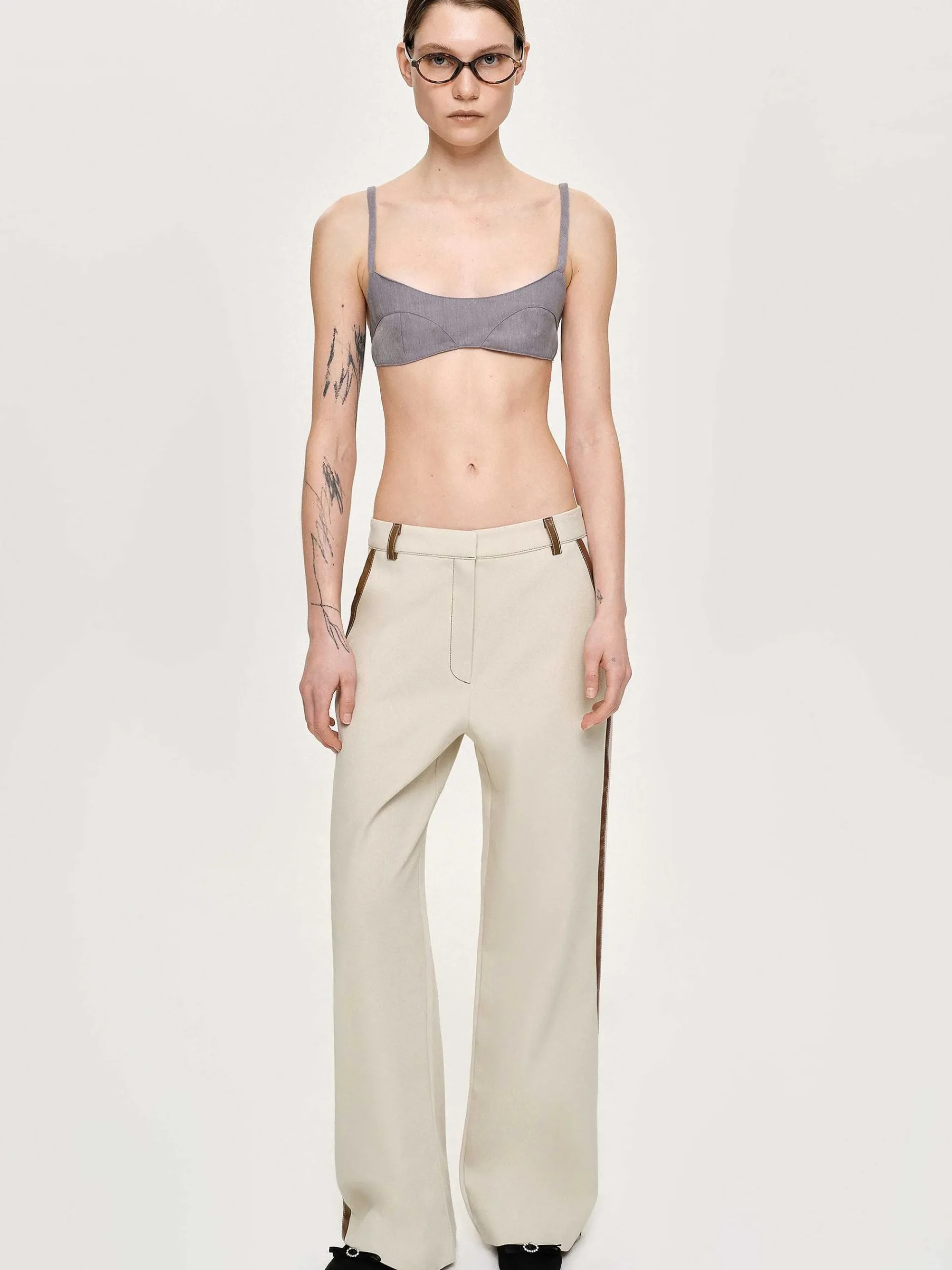 Source Unknown Bas-Pantalon A Finitions En Cuir, Toile