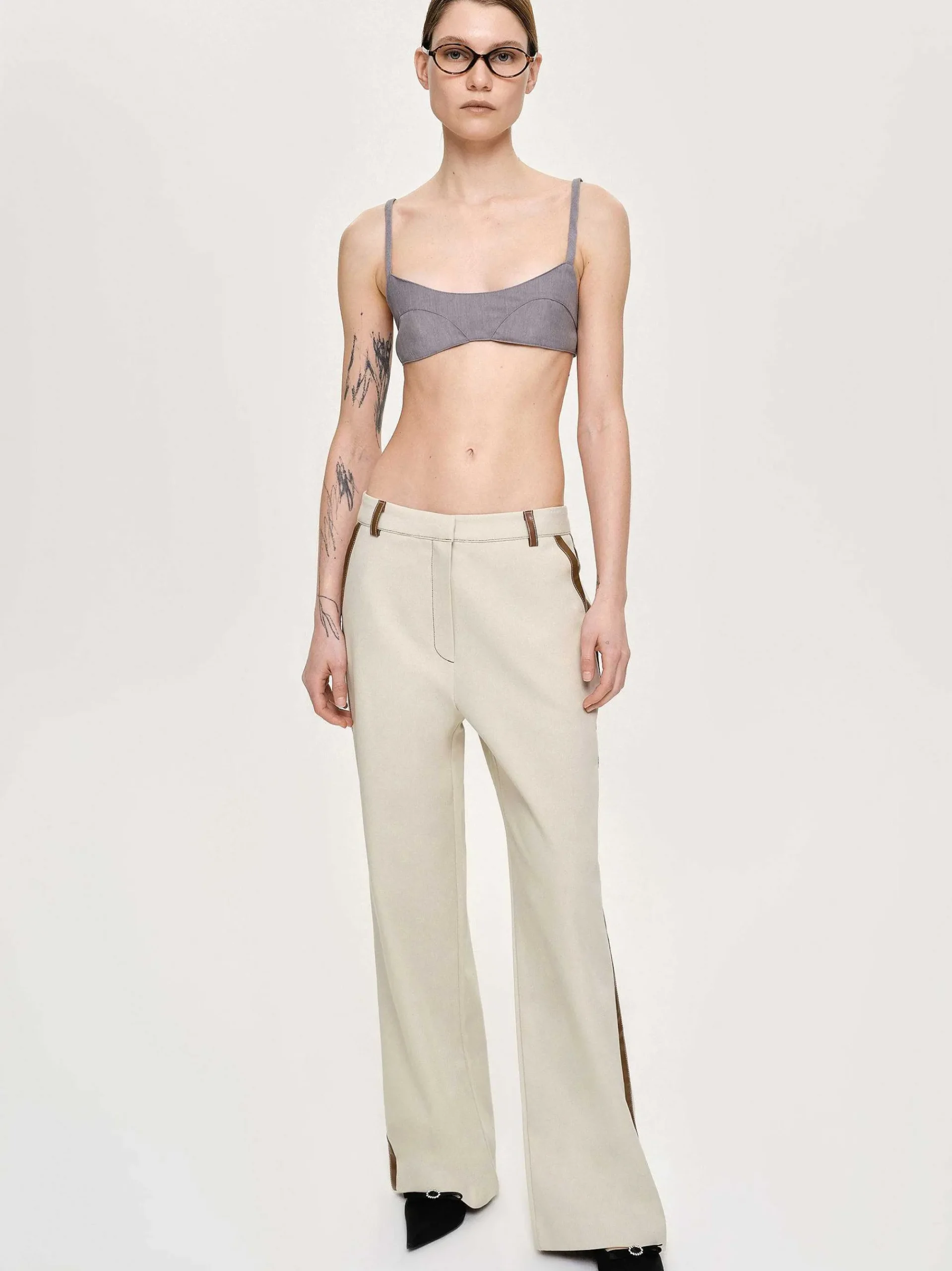Source Unknown Vêtements-Pantalon A Finitions En Cuir, Toile