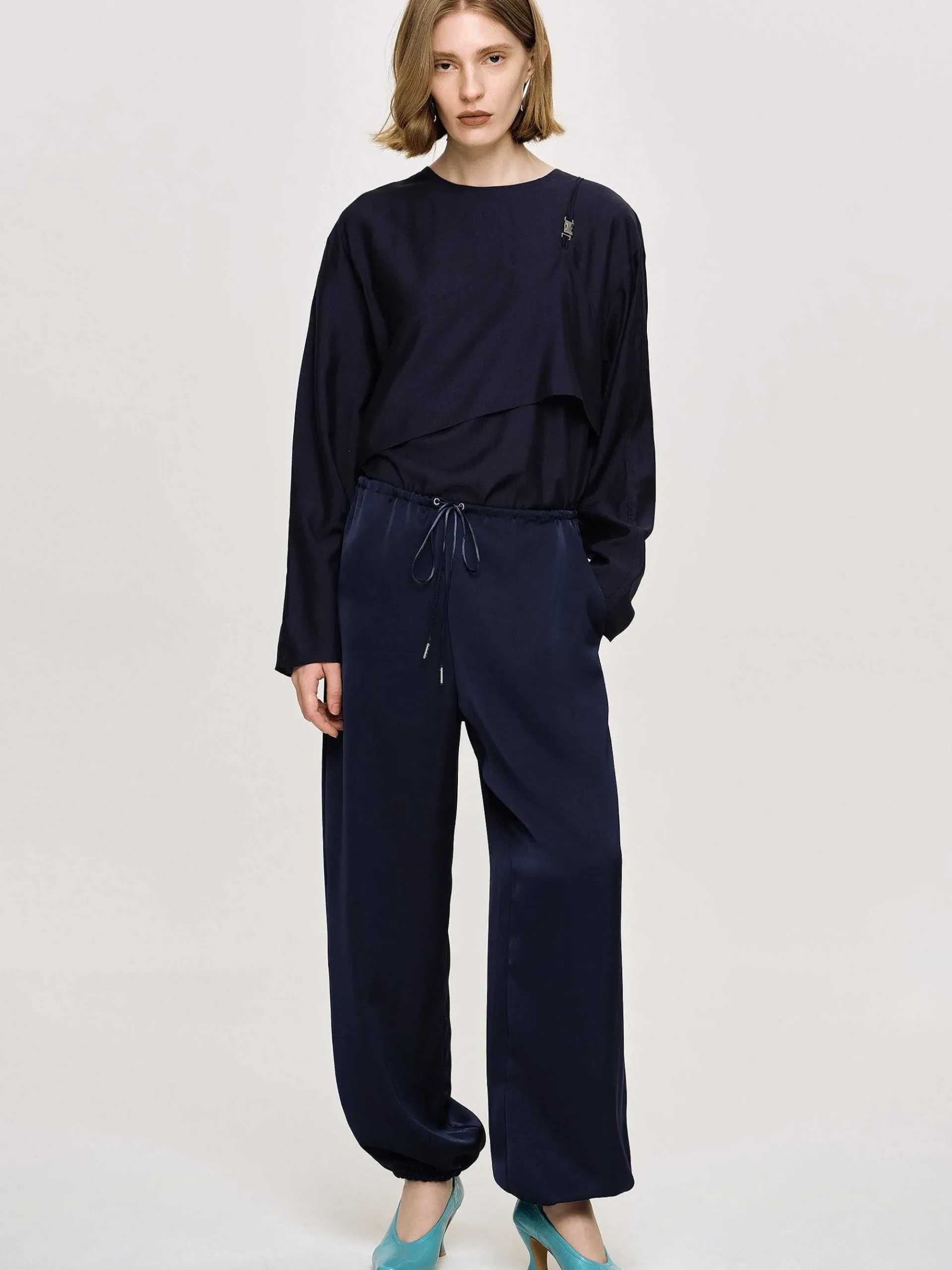 Source Unknown Bas-Pantalon De Jogging En Satin, Bleu Marine
