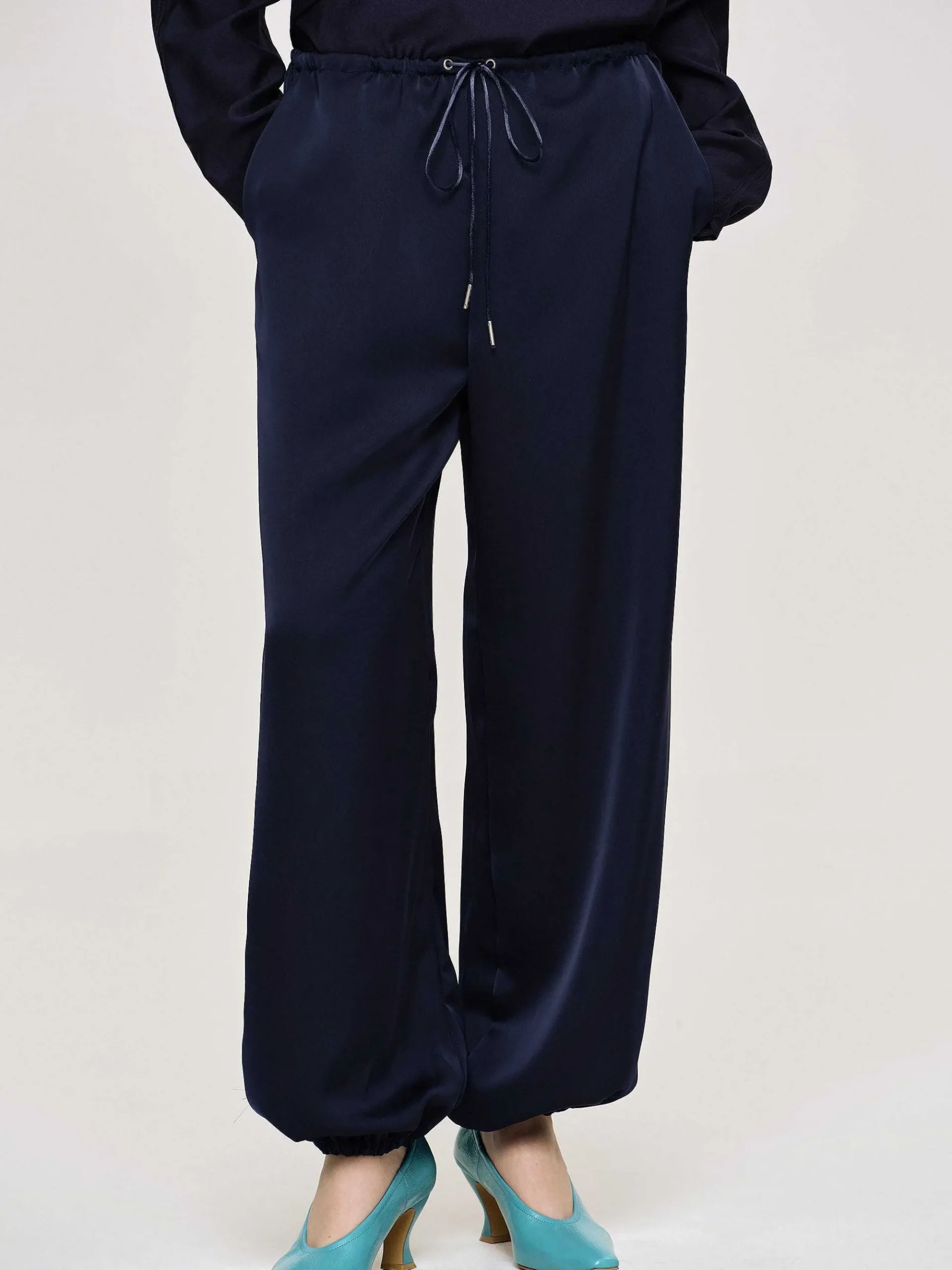 Source Unknown Bas-Pantalon De Jogging En Satin, Bleu Marine
