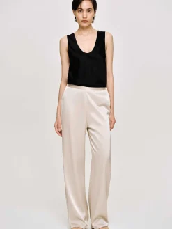 Source Unknown Accessoires-Pantalon En Crepe Satine, Champagne