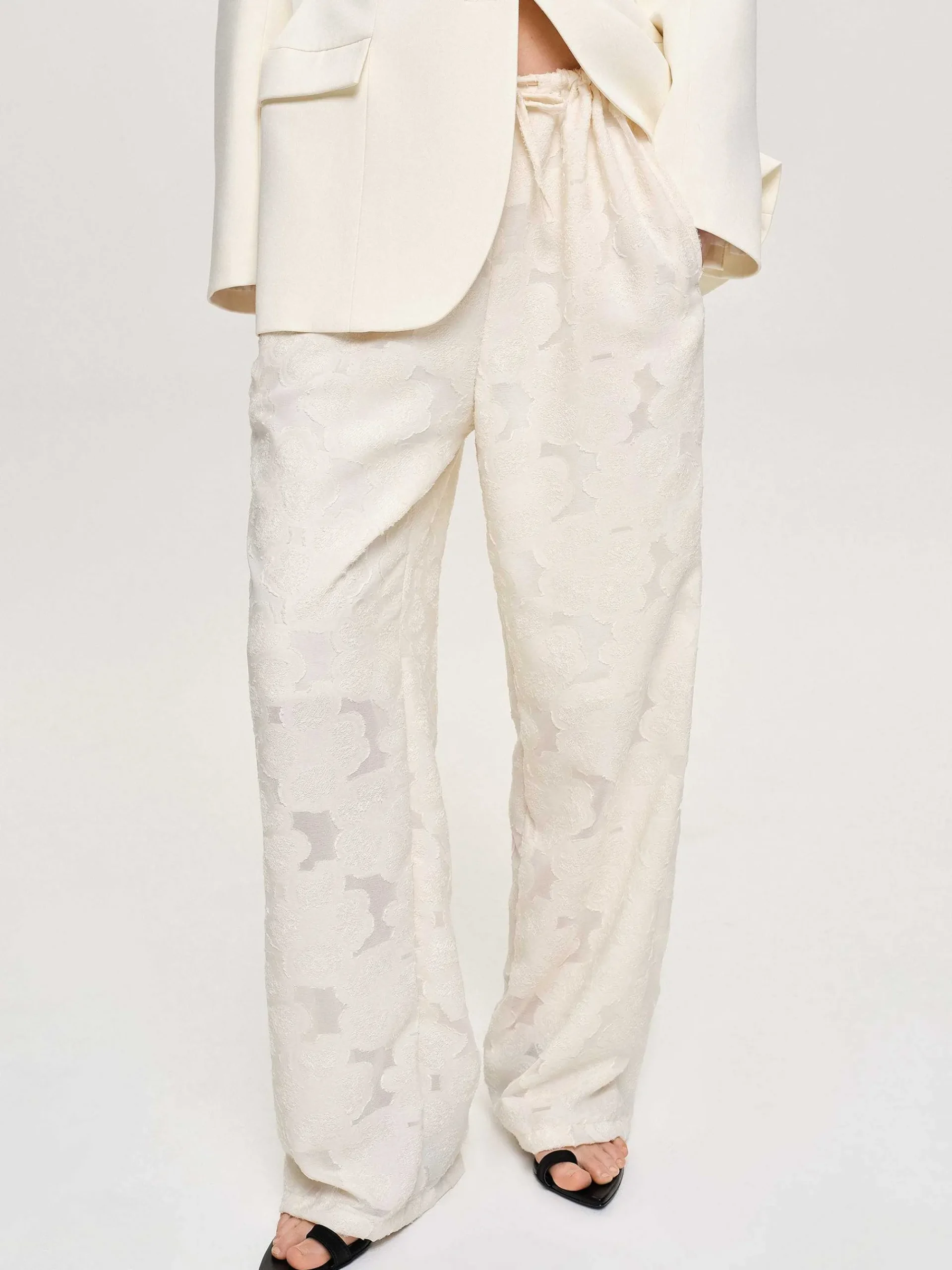 Source Unknown Bas-Pantalon Jacquard A Cordon, Ivoire
