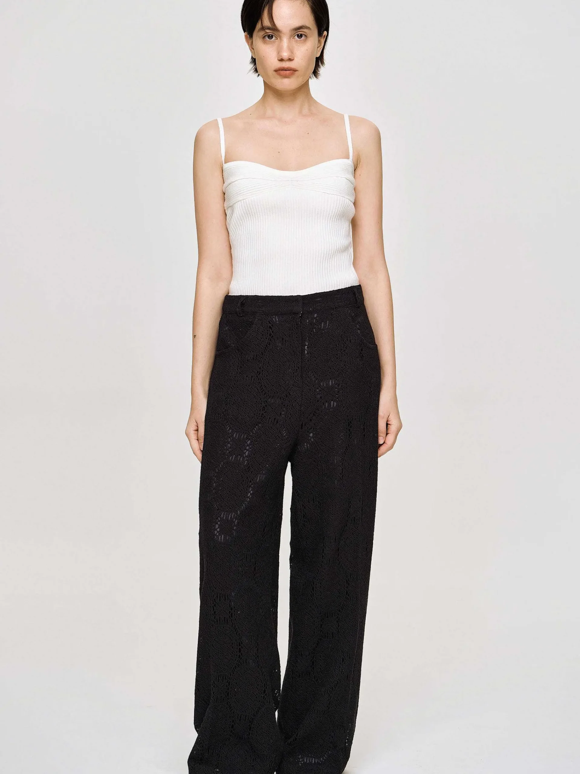 Source Unknown Vêtements-Pantalon Large Au Crochet Sevilla, Noir