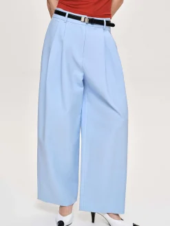 Source Unknown Bas-Pantalon Plisse A Jambe Large, Bleu Glacier