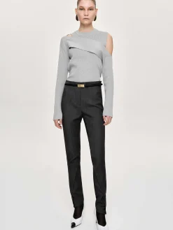 Source Unknown Bas-Pantalon Slim Coupe Biais Tyia, Charbon Fonce