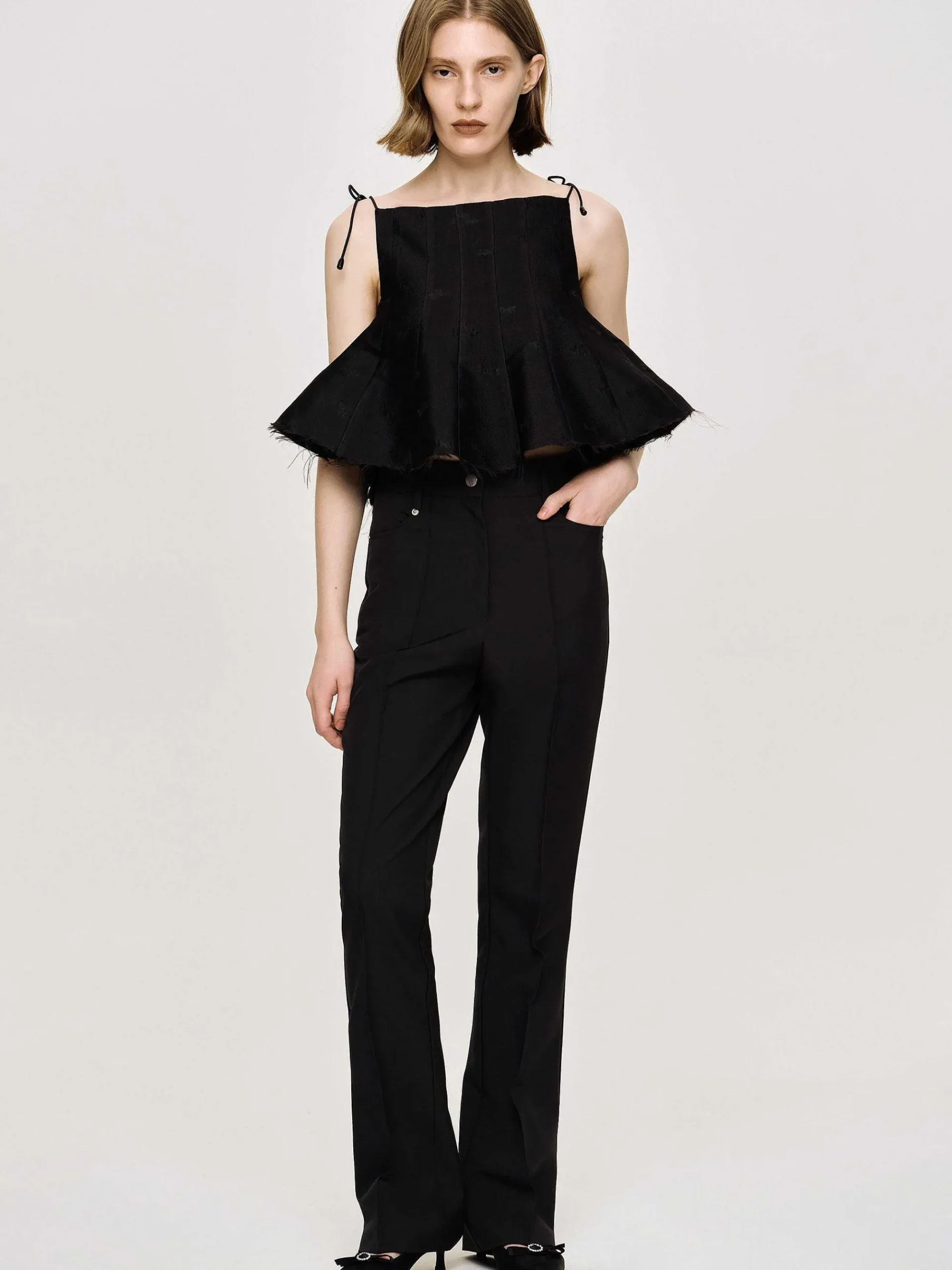 Source Unknown Vêtements-Pantalon Slim Froisse, Noir