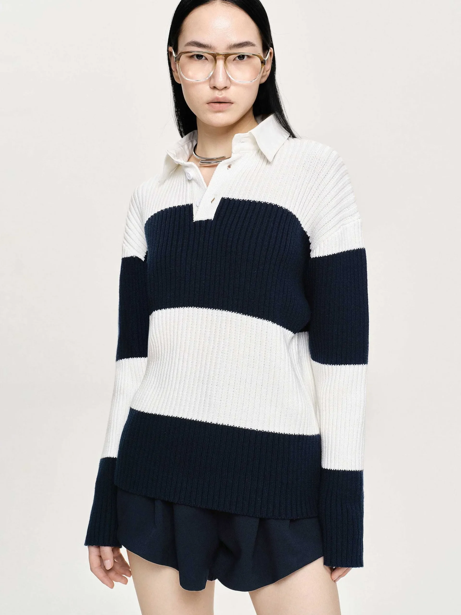 Source Unknown Accessoires-Polo En Tricot Surdimensionne Matias, Bleu Marine