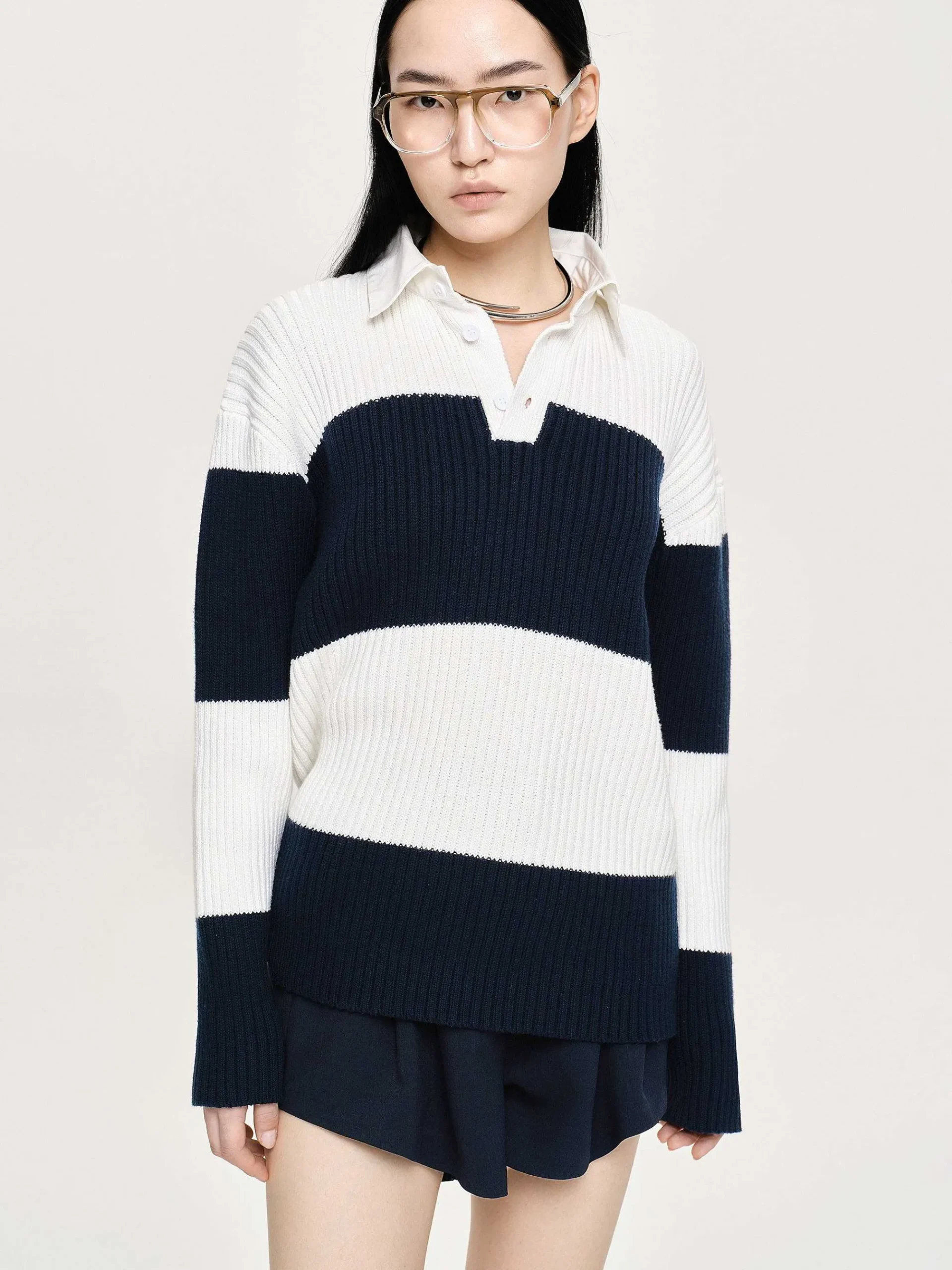 Source Unknown Accessoires-Polo En Tricot Surdimensionne Matias, Bleu Marine