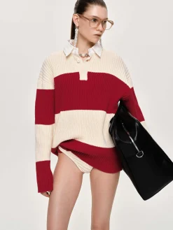 Source Unknown Accessoires-Polo En Tricot Surdimensionne Matias, Rouge
