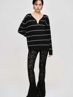 Source Unknown Tricots-Pull A Col En V Profond, Noir