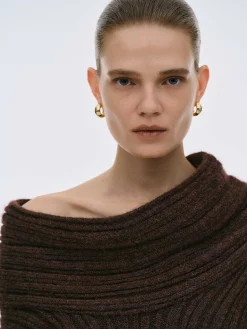 Source Unknown Accessoires-Pull Surdimensionne En Tricot A Rouleau Eleve Becca, Chocolat