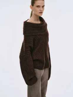 Source Unknown Accessoires-Pull Surdimensionne En Tricot A Rouleau Eleve Becca, Chocolat