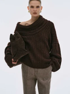 Source Unknown Accessoires-Pull Surdimensionne En Tricot A Rouleau Eleve Becca, Chocolat