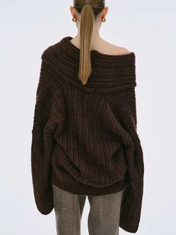 Source Unknown Accessoires-Pull Surdimensionne En Tricot A Rouleau Eleve Becca, Chocolat