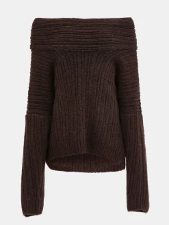 Source Unknown Accessoires-Pull Surdimensionne En Tricot A Rouleau Eleve Becca, Chocolat