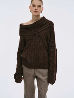 Source Unknown Accessoires-Pull Surdimensionne En Tricot A Rouleau Eleve Becca, Chocolat
