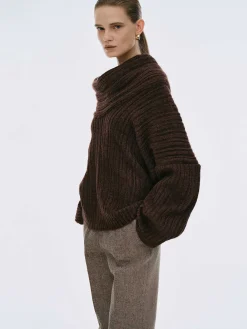 Source Unknown Accessoires-Pull Surdimensionne En Tricot A Rouleau Eleve Becca, Chocolat
