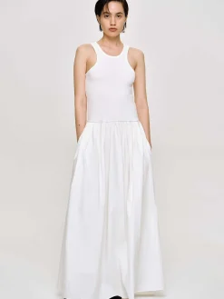 Source Unknown Robes-Robe Debardeur Amal Taille Basse Racer, Blanc