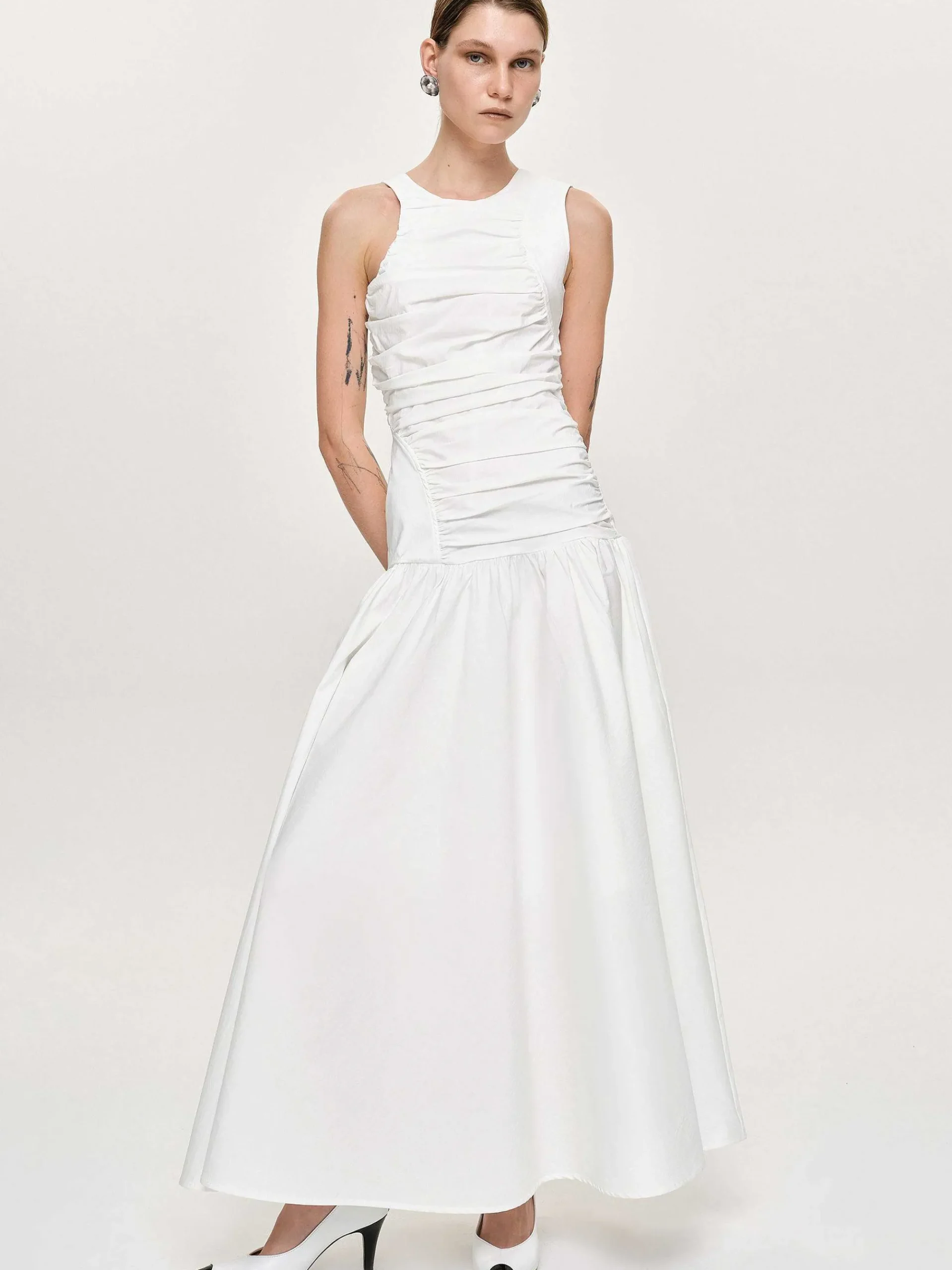 Source Unknown Accessoires-Robe Froncee A Taille Basse, Blanc Casse