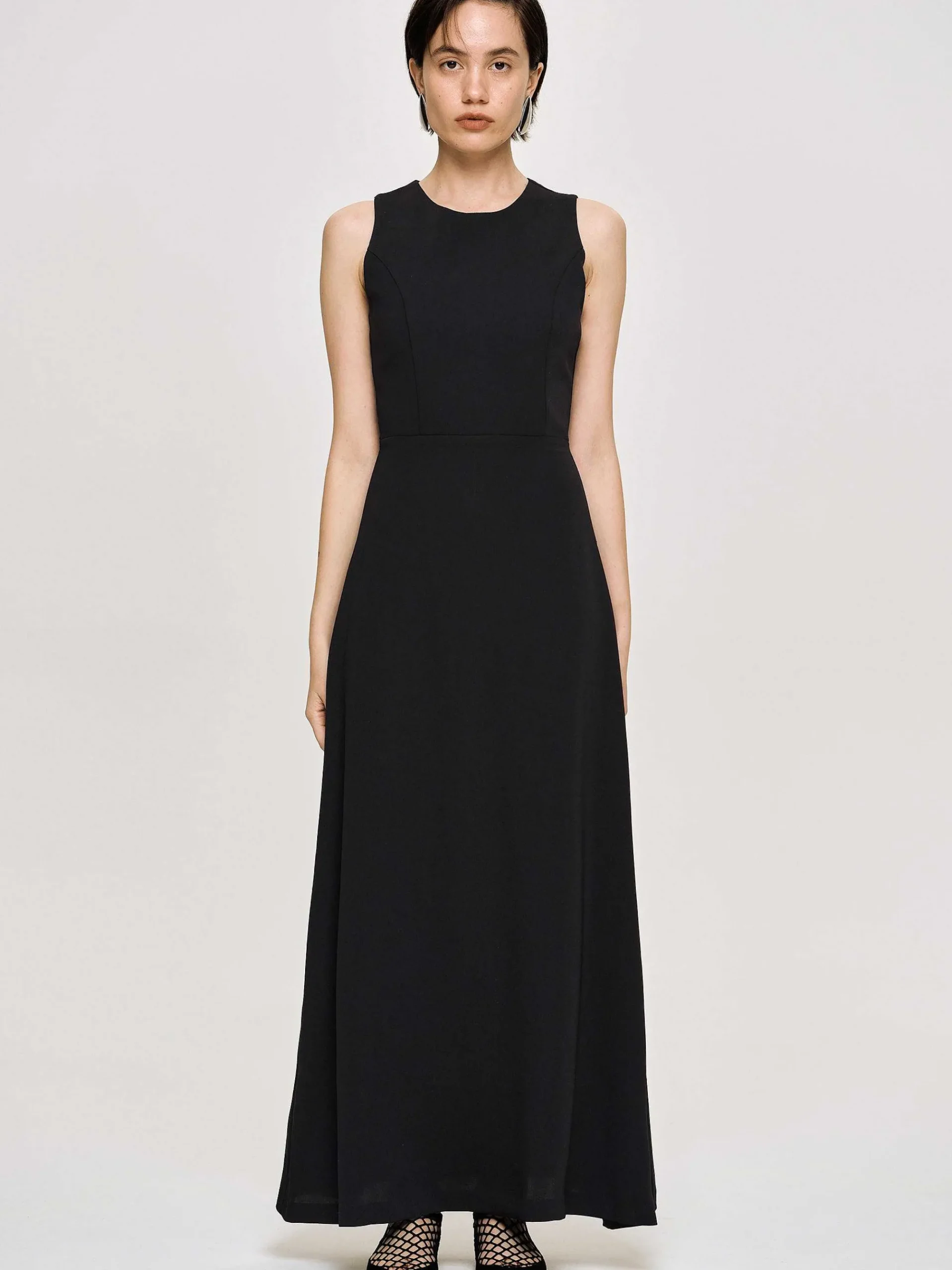 Source Unknown Robes-Robe Longue Ajustee, Noir