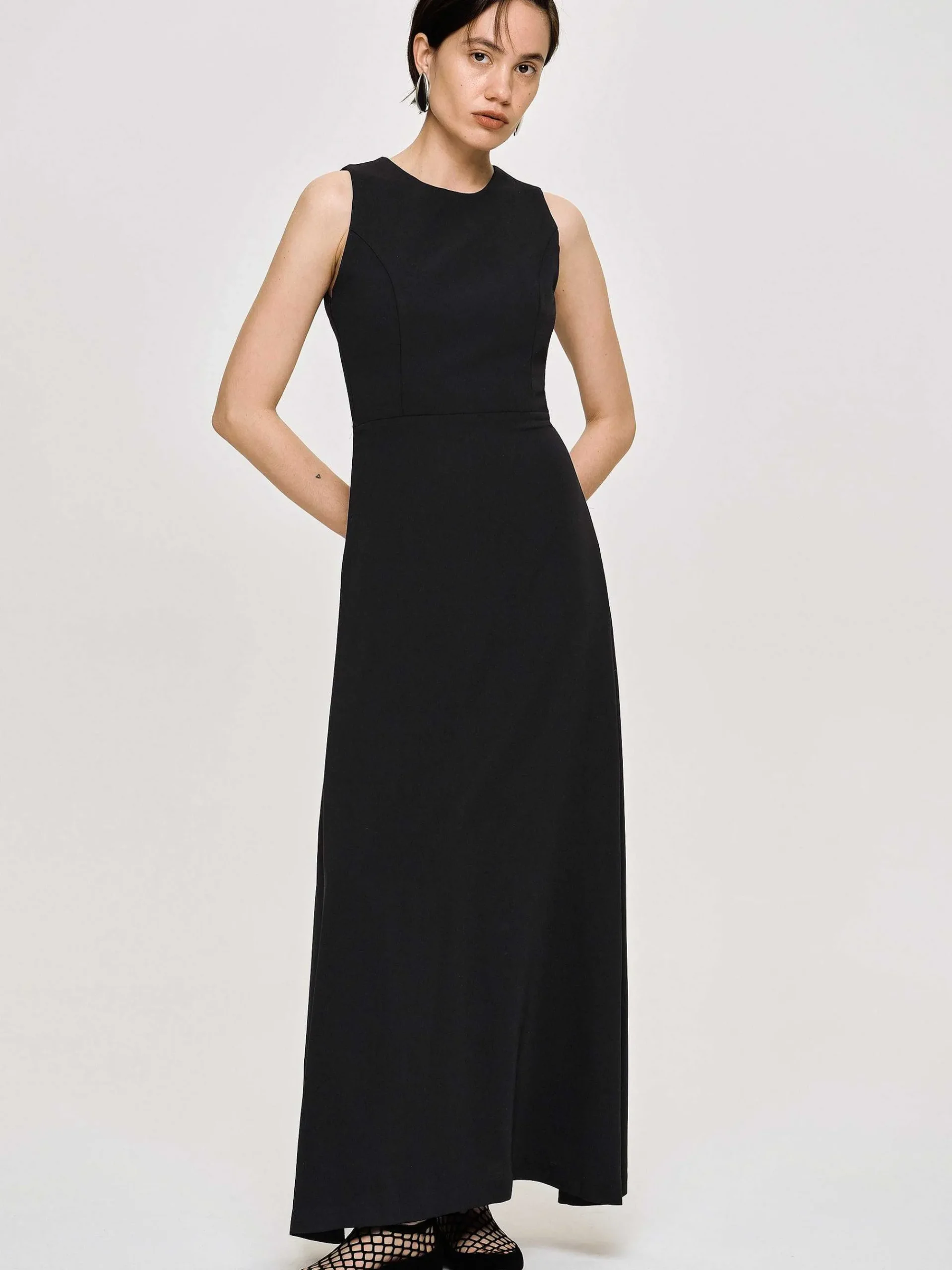 Source Unknown Robes-Robe Longue Ajustee, Noir