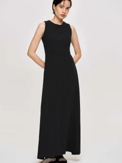 Source Unknown Vêtements-Robe Longue Ajustee, Noir