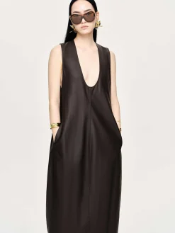 Source Unknown Vêtements-Robe Longue En Similicuir Adua, Chocolat