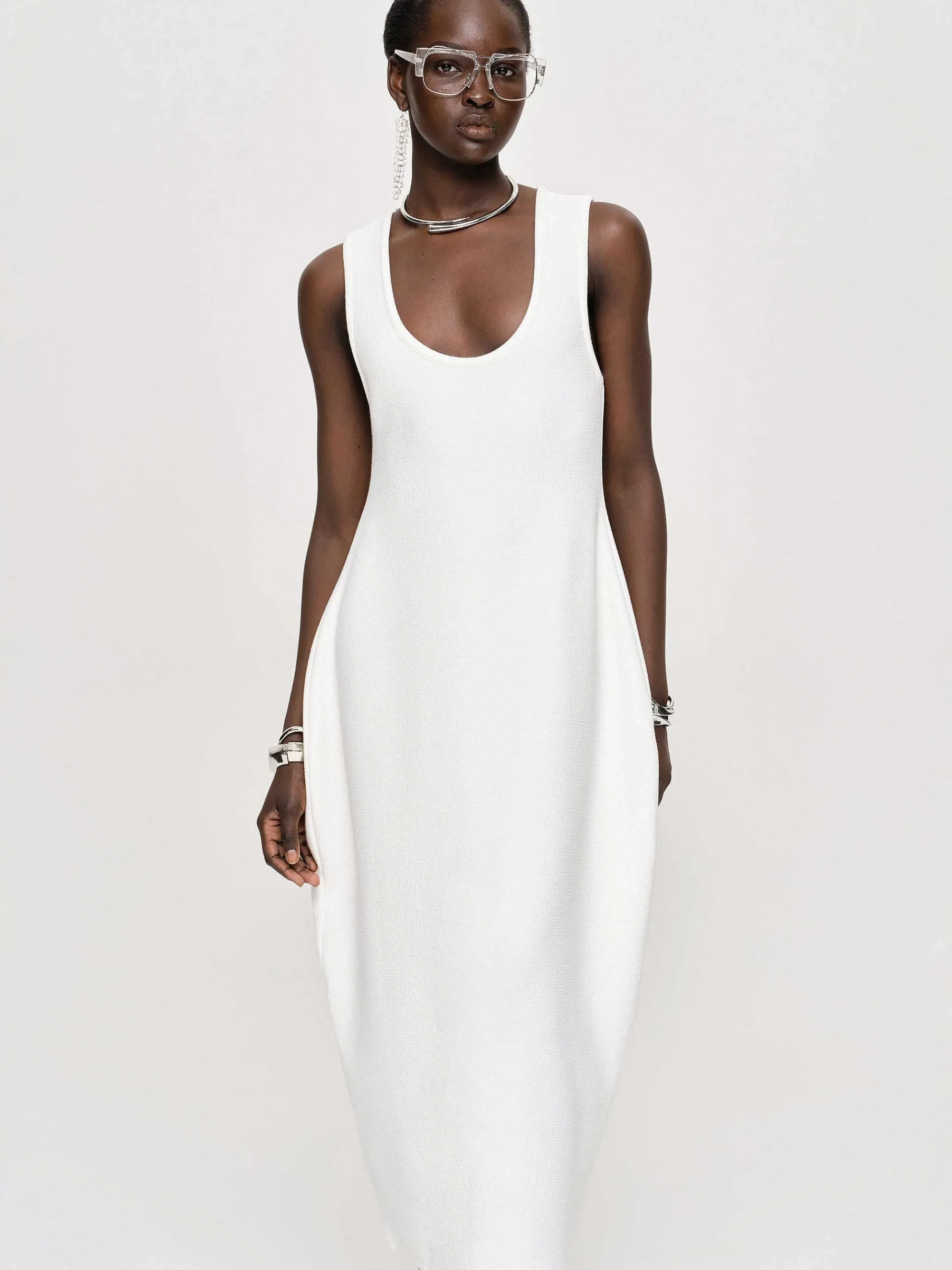 Source Unknown Robes-Robe Mi-Longue Adua Vase, Blanc
