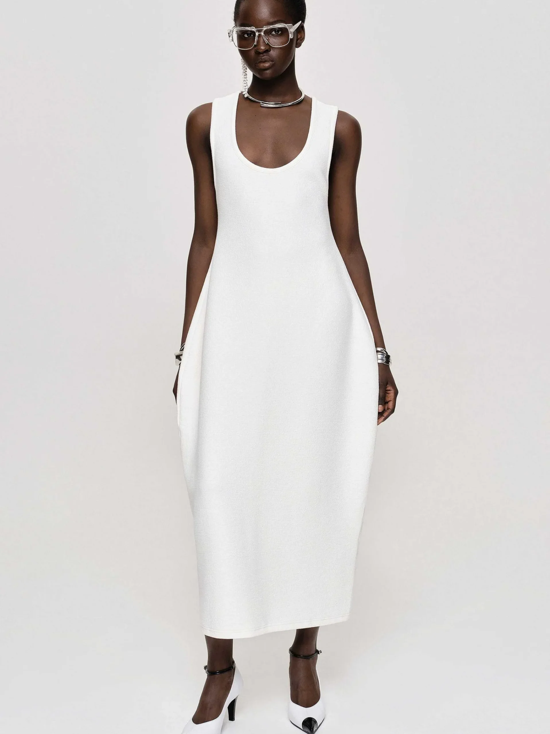 Source Unknown Robes-Robe Mi-Longue Adua Vase, Blanc