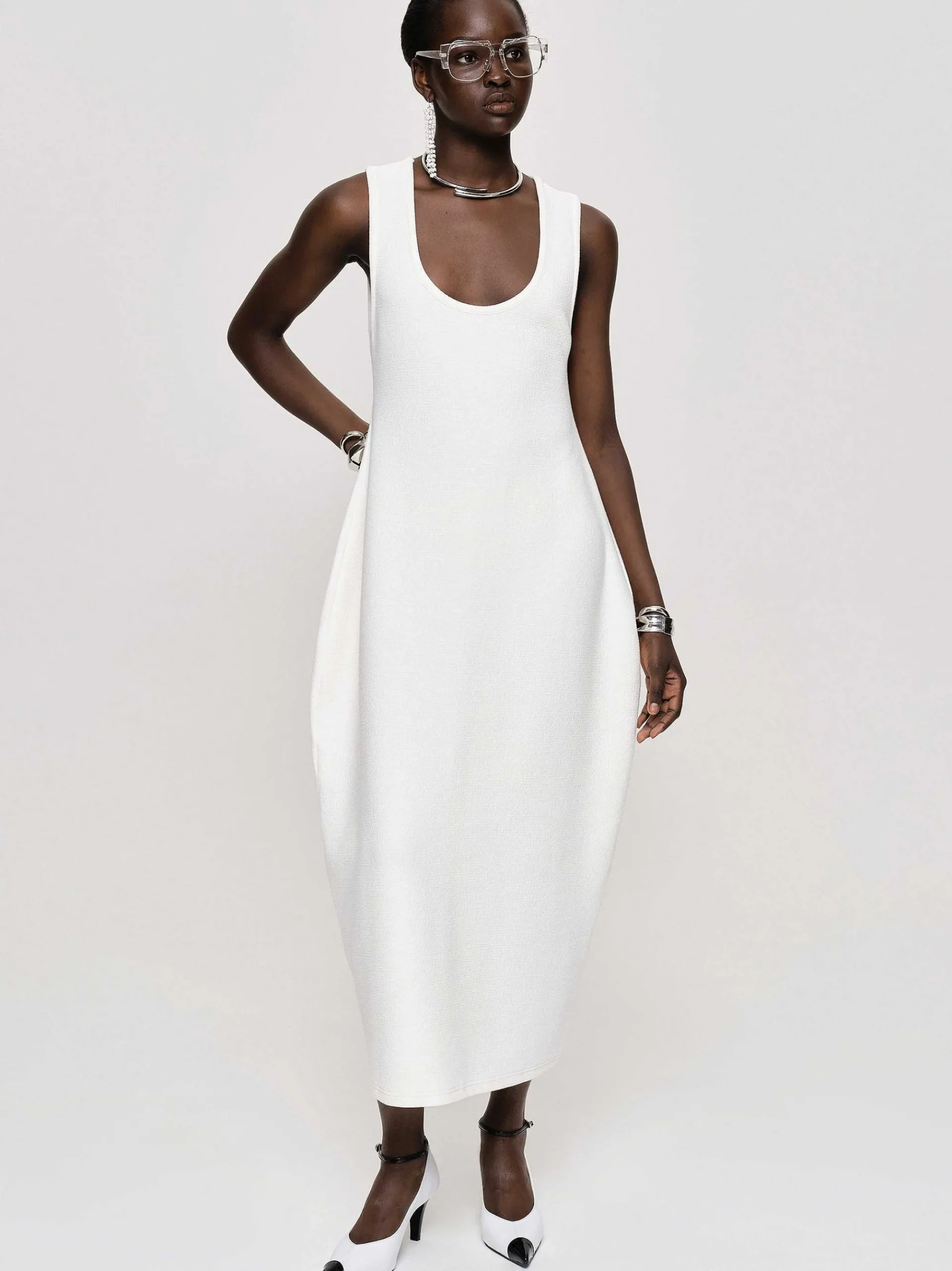 Source Unknown Robes-Robe Mi-Longue Adua Vase, Blanc