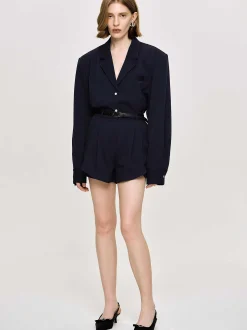 Source Unknown Vêtements-Short Angulaire Taille Haute, Bleu Marine