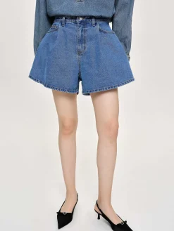 Source Unknown Vêtements-Short En Jean Evase, Bleu Moyen