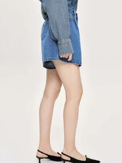 Source Unknown Jean-Short En Jean Evase, Bleu Moyen