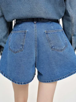 Source Unknown Jean-Short En Jean Evase, Bleu Moyen