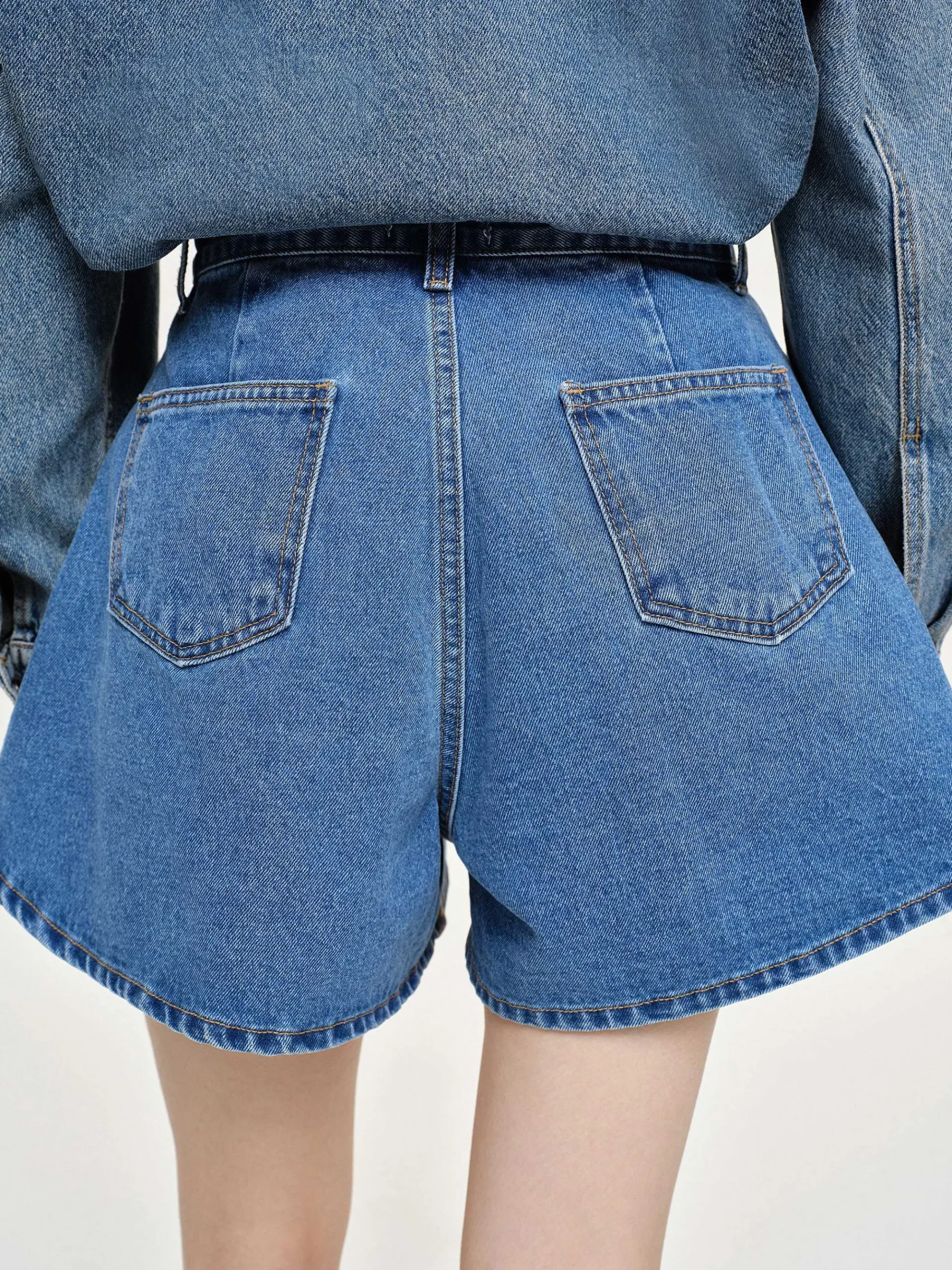 Source Unknown Jean-Short En Jean Evase, Bleu Moyen