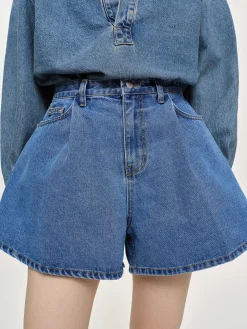 Source Unknown Jean-Short En Jean Evase, Bleu Moyen