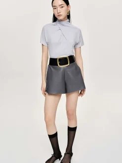 Source Unknown Accessoires-Short En Similicuir, Gris Fossile