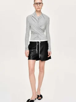 Source Unknown Vêtements-Short Superpose En Similicuir, Noir