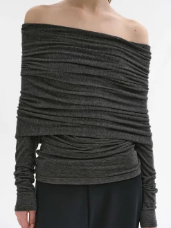 Source Unknown Accessoires-Tricot A Epaules Denudees Tova, Melange Gris Fonce