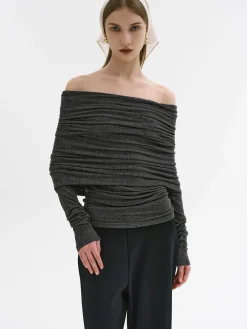 Source Unknown Accessoires-Tricot A Epaules Denudees Tova, Melange Gris Fonce