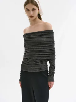 Source Unknown Accessoires-Tricot A Epaules Denudees Tova, Melange Gris Fonce