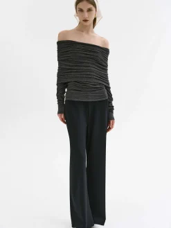 Source Unknown Accessoires-Tricot A Epaules Denudees Tova, Melange Gris Fonce