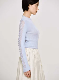 Source Unknown Tricots-Tricot A Manches Transparentes, Bleu Ciel