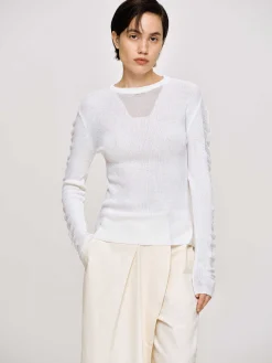Source Unknown Vêtements-Tricot A Manches Transparentes, Blanc