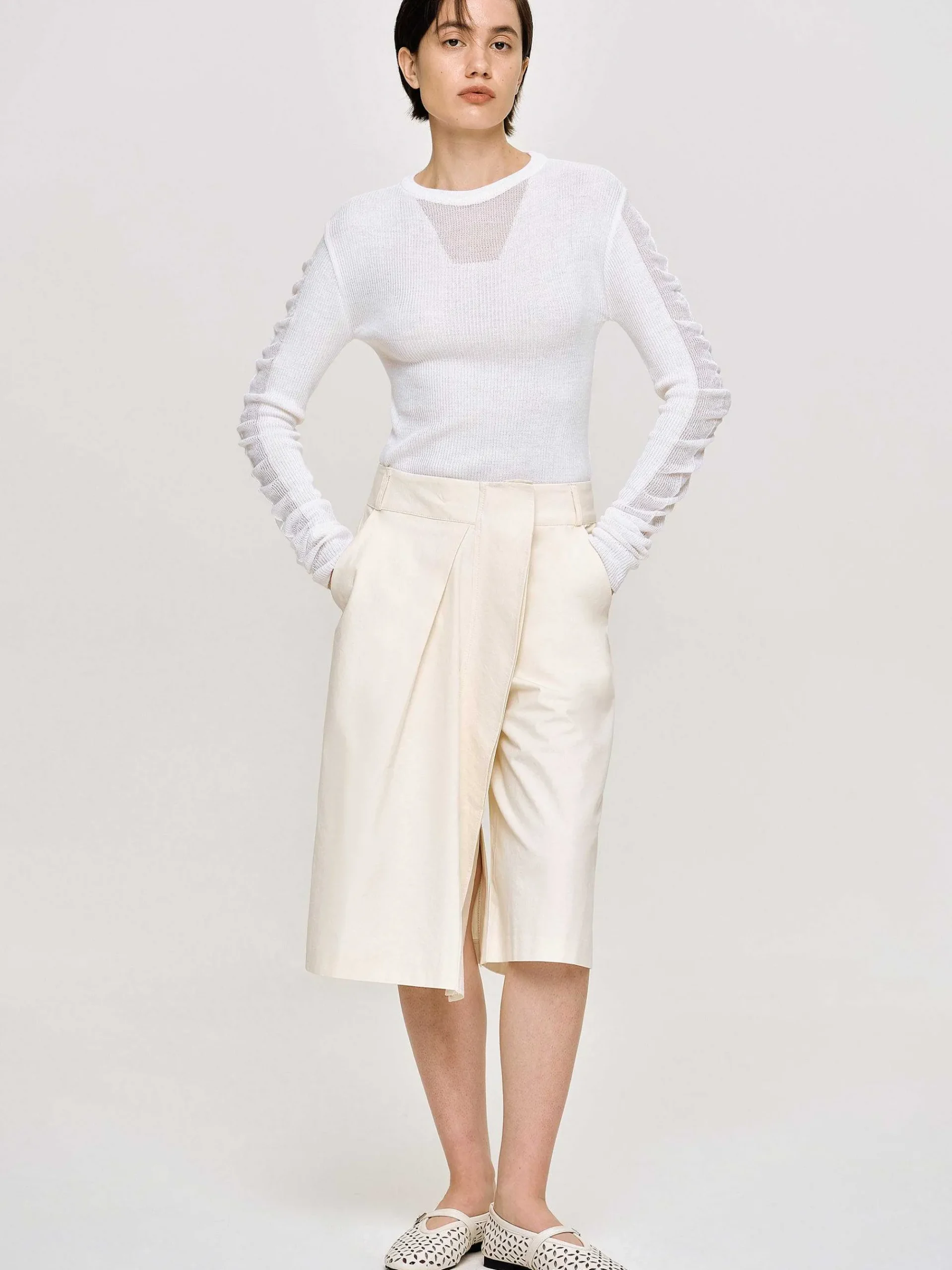 Source Unknown Tricots-Tricot A Manches Transparentes, Blanc