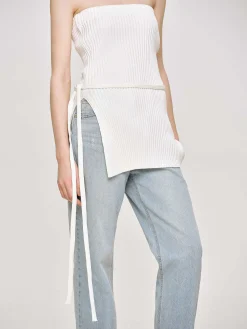 Source Unknown Vêtements-Tricot Cotele Long Fendu, Blanc