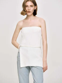 Source Unknown Vêtements-Tricot Cotele Long Fendu, Blanc