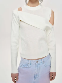 Source Unknown Vêtements-Tricot Drape Decoupe, Blanc