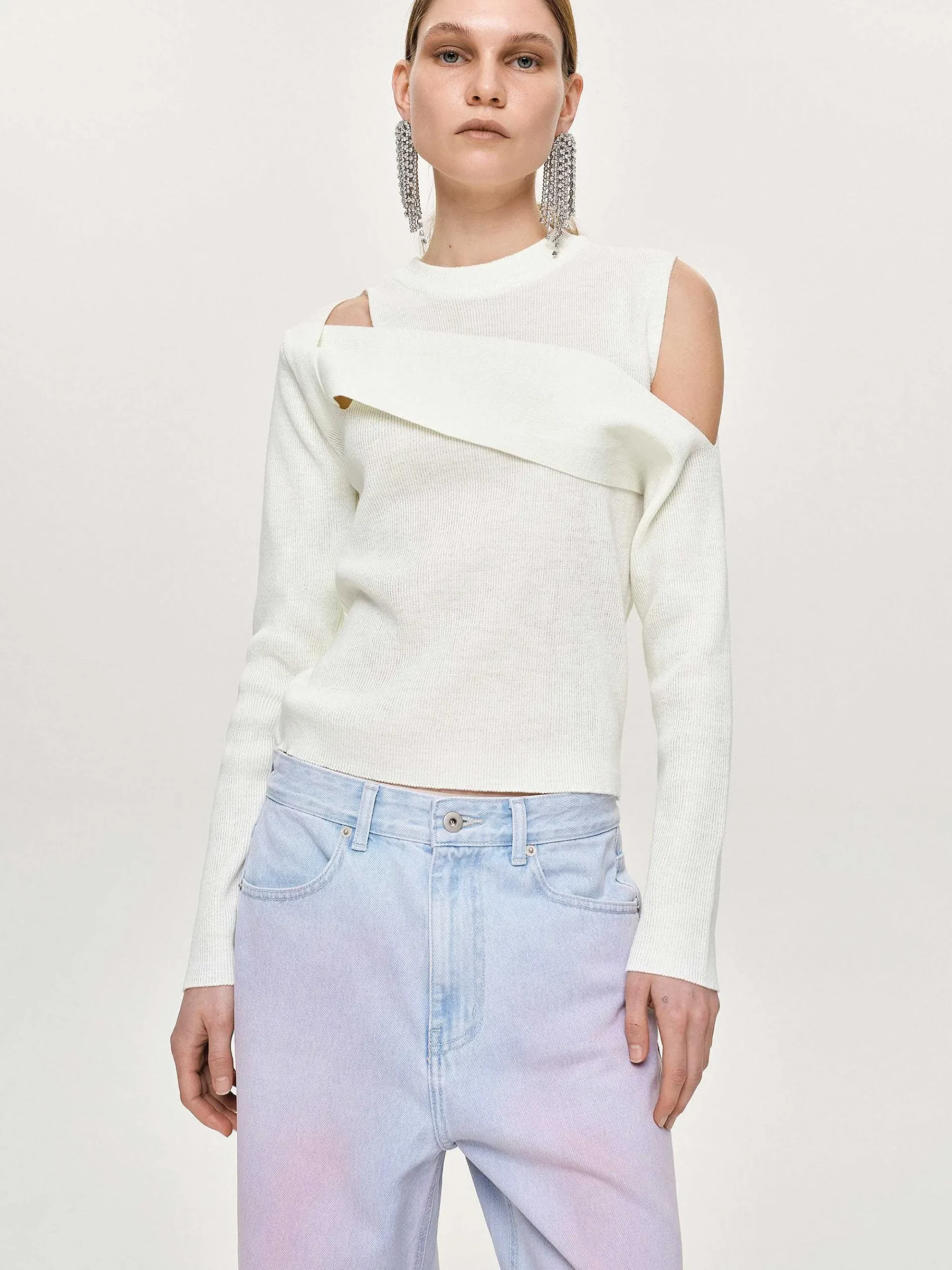 Source Unknown Vêtements-Tricot Drape Decoupe, Blanc
