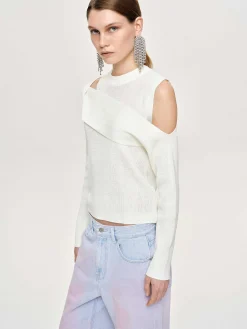Source Unknown Tricots-Tricot Drape Decoupe, Blanc
